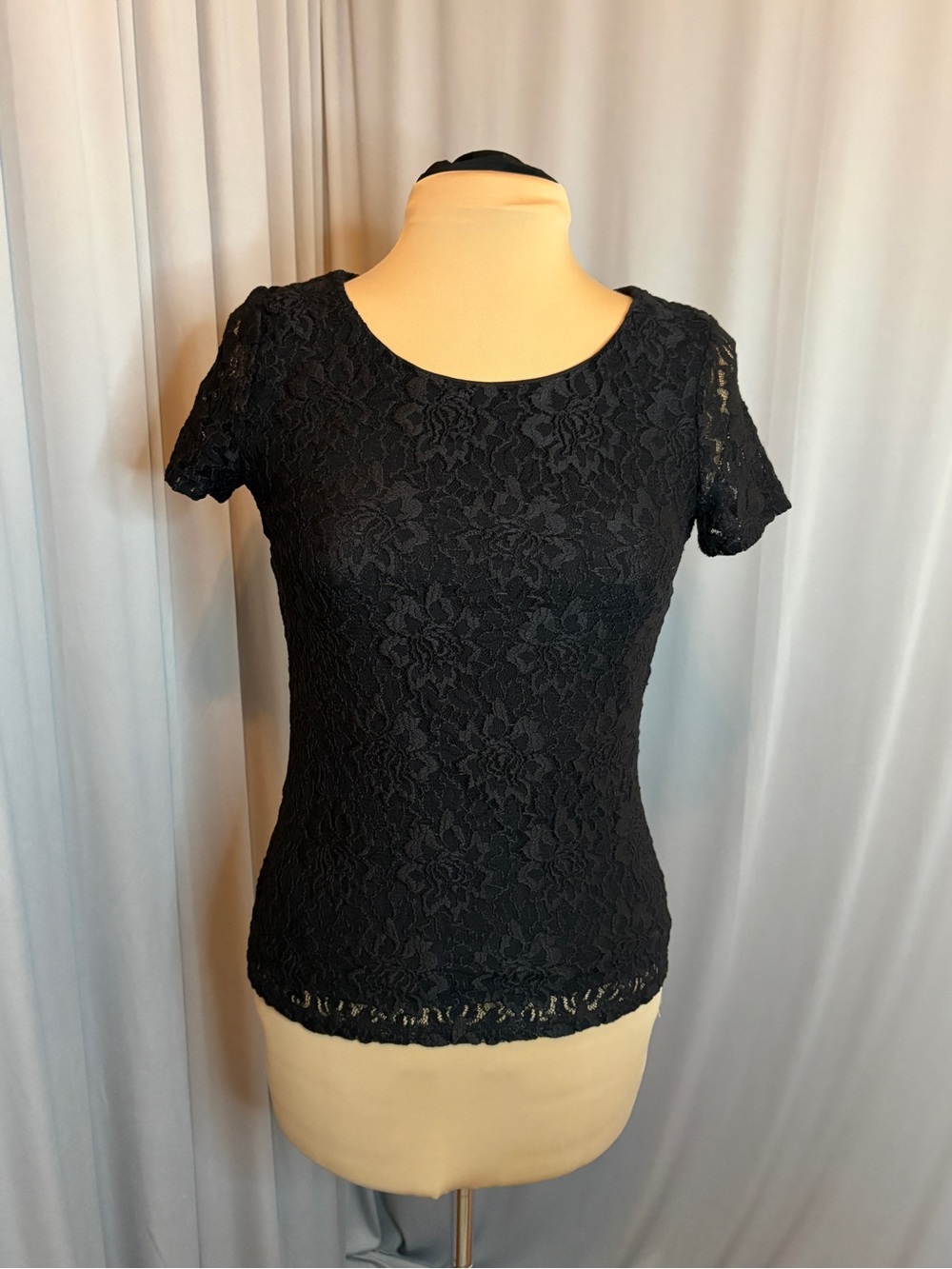 Talbots Black Floral Lace Short-Sleeve Top
